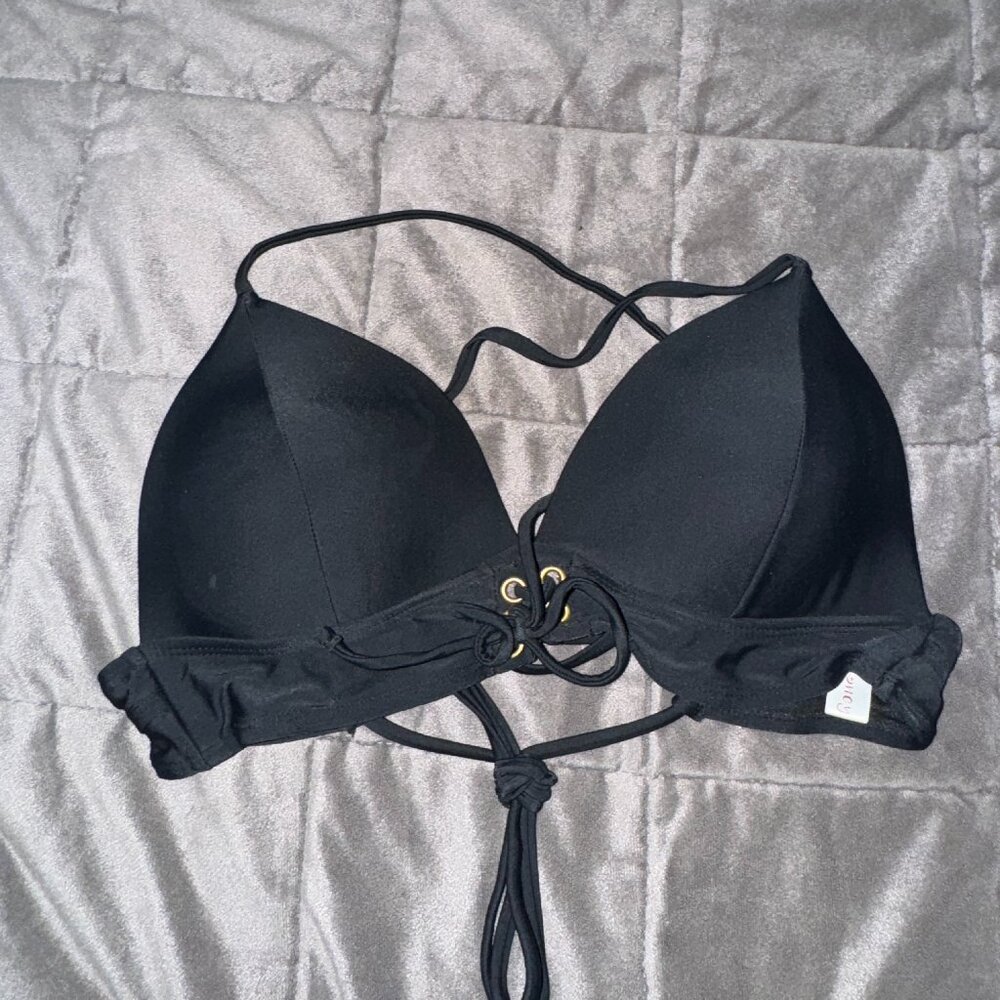 Hula Honey Juniors' Ribbed Push-Up Bikini Top, Available in D/DD - BLACK